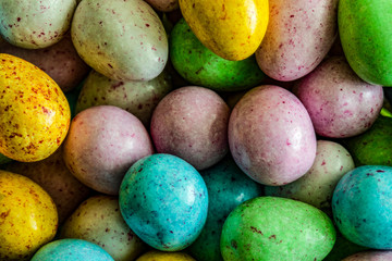Easter chokolate eggs, different color. Chokolate candy.
