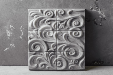 handmade soap in the form of a plaster cast with carved ornament. Huge bar of soap