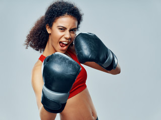 Beautiful athletic woman workout boxing exercise motivation