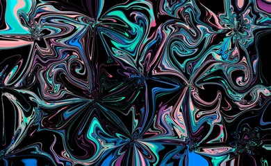 Acrylic paint black background. Hand drawn oil painting. Abstract, bright color texture. Fragment of artwork. Spots. Brush strokes. Digital modern and contemporary art. Colorful canvas. Liquid stains