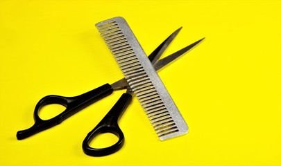 Hairdressing supplies-scissors, hair comb, creating hairstyles and hair care.