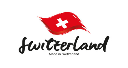 Made in Switzerland handwritten flag ribbon typography lettering logo label banner