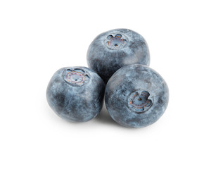 ripe blueberries on white background