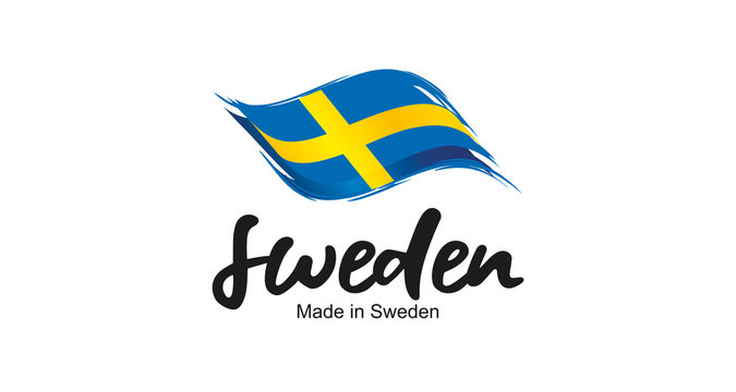 Made in Sweden handwritten flag ribbon typography lettering logo label banner - Powered by Adobe
