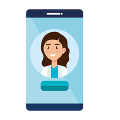 medicine online with doctor female in smartphone vector illustration design