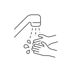 Wash your hands with water line icon. Editable stroke. Coronavirus, covid-19 prevention tip