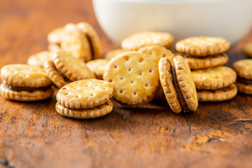 Mini cream sandwich cookies.