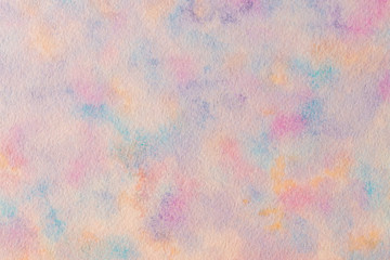 Illustration for print or template for web. Soft pastel-colored abstract clouds background created with watercolor on wet aquarelle paper. Intuitive painting, art therapy, stress-relieving technique.