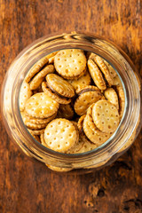 Mini cream sandwich cookies.