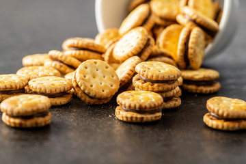 Mini cream sandwich cookies.