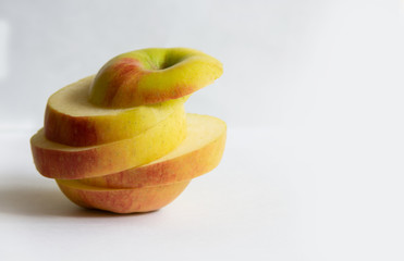 apple slices on a white isolated background. healthy and natural foods. copyspace for text.