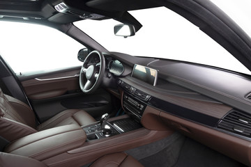 Red  leather luxury modern car inside Interior