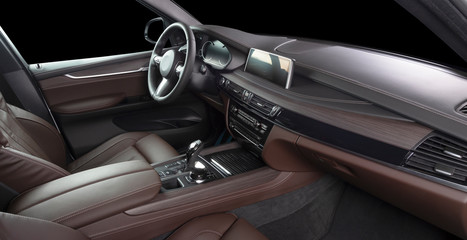 Red  leather luxury modern car inside Interior