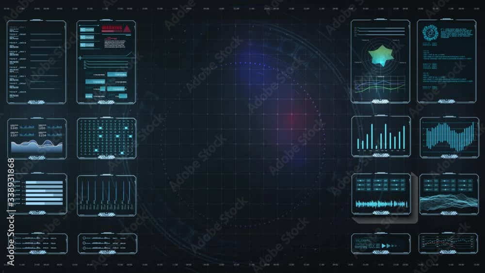 Fototapete HUD UI/UX for games, motion design,. Futuristic user interface HUD and Infographic elements. Abstract virtual graphic touch user interface. UI hud infographic interface screen monitor. High Tech, 4K
