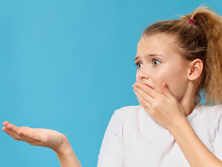 Astonished girl gesticulating emotions lifestyle