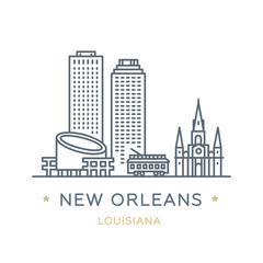 City New Orleans, state of Louisiana. Line icon of famous and largest city of USA. Outline icon for web, mobile and infographics. Landmarks and famous building. Vector illustration, white isolated. 