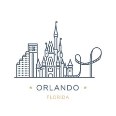 City Orlando, state of Florida. Line icon of famous and largest city of USA. Outline icon for web, mobile and infographics. Landmarks and famous building. Vector illustration, white isolated. 