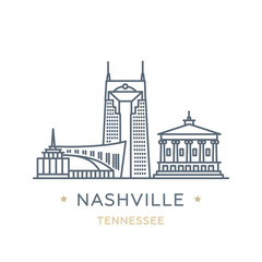 City Nashville, state of Tennessee. Line icon of famous and largest city of USA. Outline icon for web, mobile and infographics. Landmarks and famous building. Vector illustration, white isolated. 