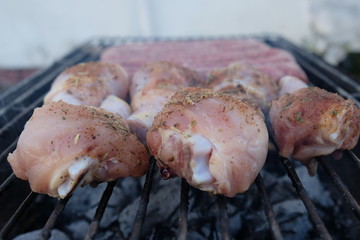 South African Braai Meat on the barbecue grill charcoal fire cooking
