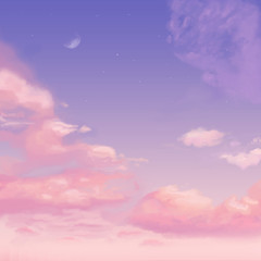 Purple and pink sunset sky illustration