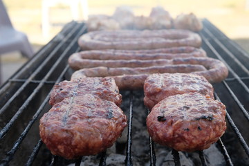 South African Braai Meat on the barbecue grill charcoal fire cooking
