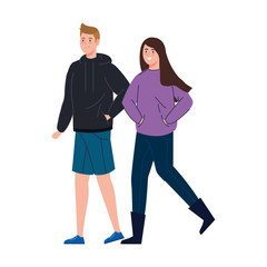 Fototapeta premium young couple walking isolated icon vector illustration design