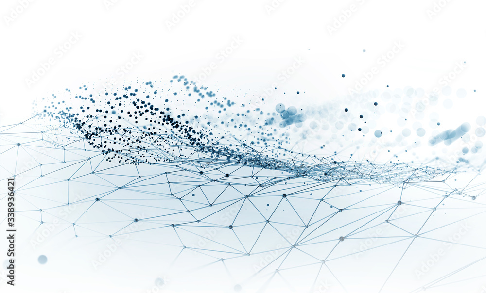 Aufkleber Big data, cryptography programming 3D illustration. Neural network, cloud technologies. Global database, artificial intelligence. Bright, black and white background with bokeh effect