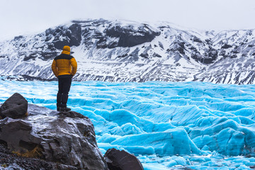 Admiring glacier, Svinafellsjokull, Vatnajokull National Park, Iceland