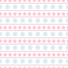Pink stars and blue snowflakes isolated vector seamless pattern