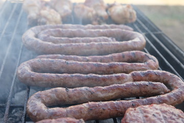 South African Braai Meat on the barbecue grill charcoal fire cooking
