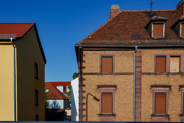 old brick house with closed windows in Würzburg, Germany