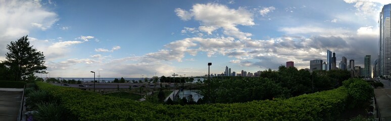 Panorama of City, Park and Lake