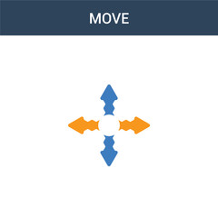 two colored Move concept vector icon. 2 color Move vector illustration. isolated blue and orange eps icon on white background.