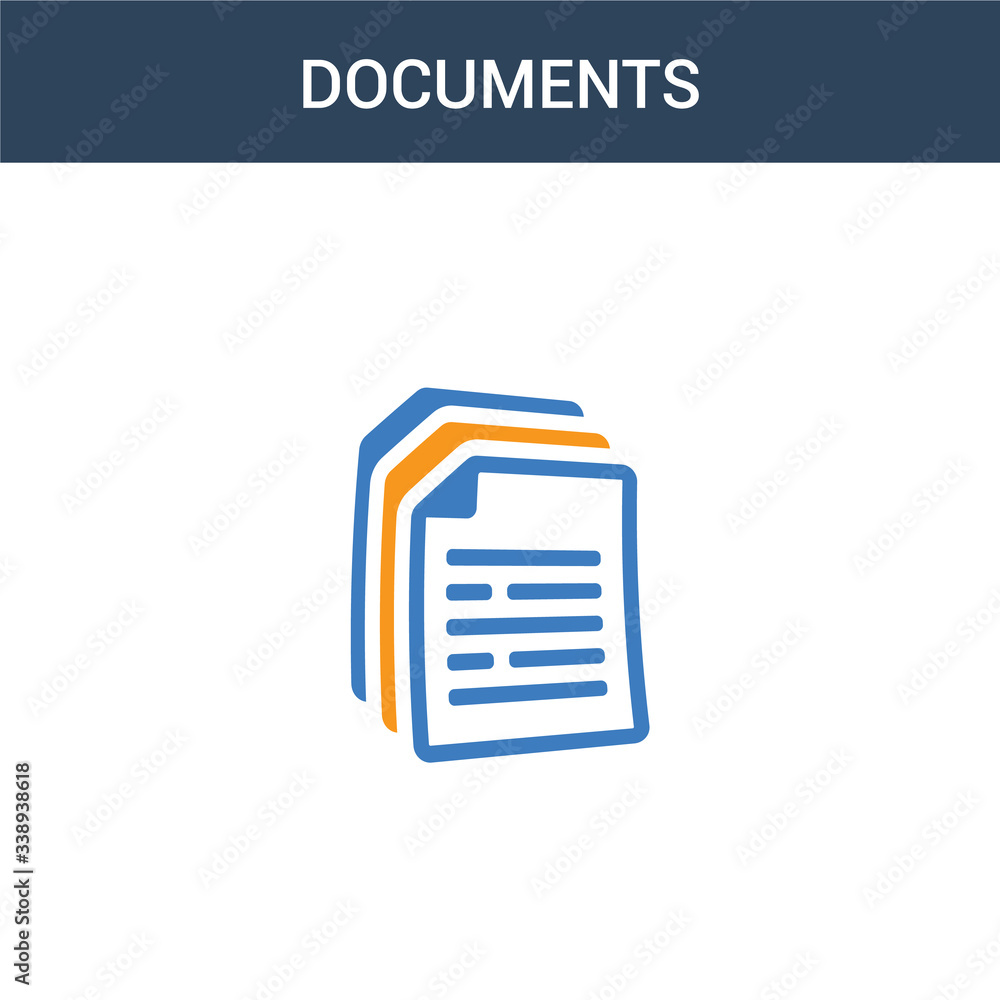 Poster two colored documents concept vector icon. 2 color documents vector illustration. isolated blue and 