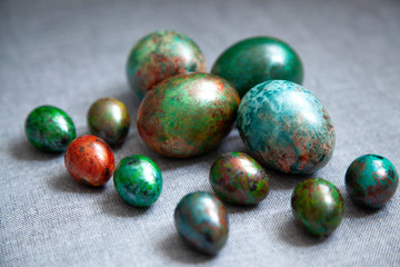 colorful Easter eggs on a gray background
