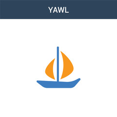 two colored yawl concept vector icon. 2 color yawl vector illustration. isolated blue and orange eps icon on white background.