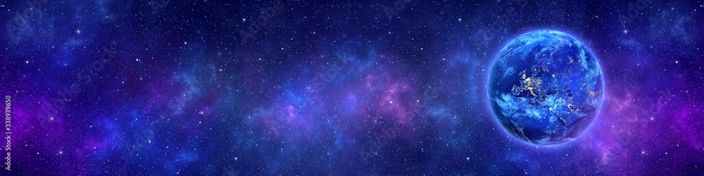 Wall mural planet earth in space, nebula and stars web banner. space background. elements of this image furnish