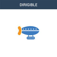 two colored dirigible concept vector icon. 2 color dirigible vector illustration. isolated blue and orange eps icon on white background.