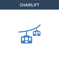 two colored chairlift concept vector icon. 2 color chairlift vector illustration. isolated blue and orange eps icon on white background.
