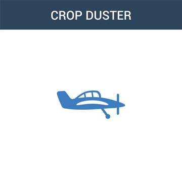 Two Colored Crop Duster Concept Vector Icon. 2 Color Crop Duster Vector Illustration. Isolated Blue And Orange Eps Icon On White Background.