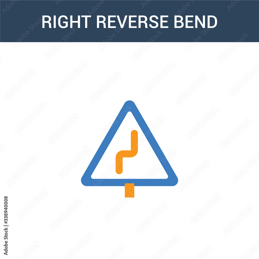 Poster two colored right reverse bend concept vector icon. 2 color right reverse bend vector illustration. 