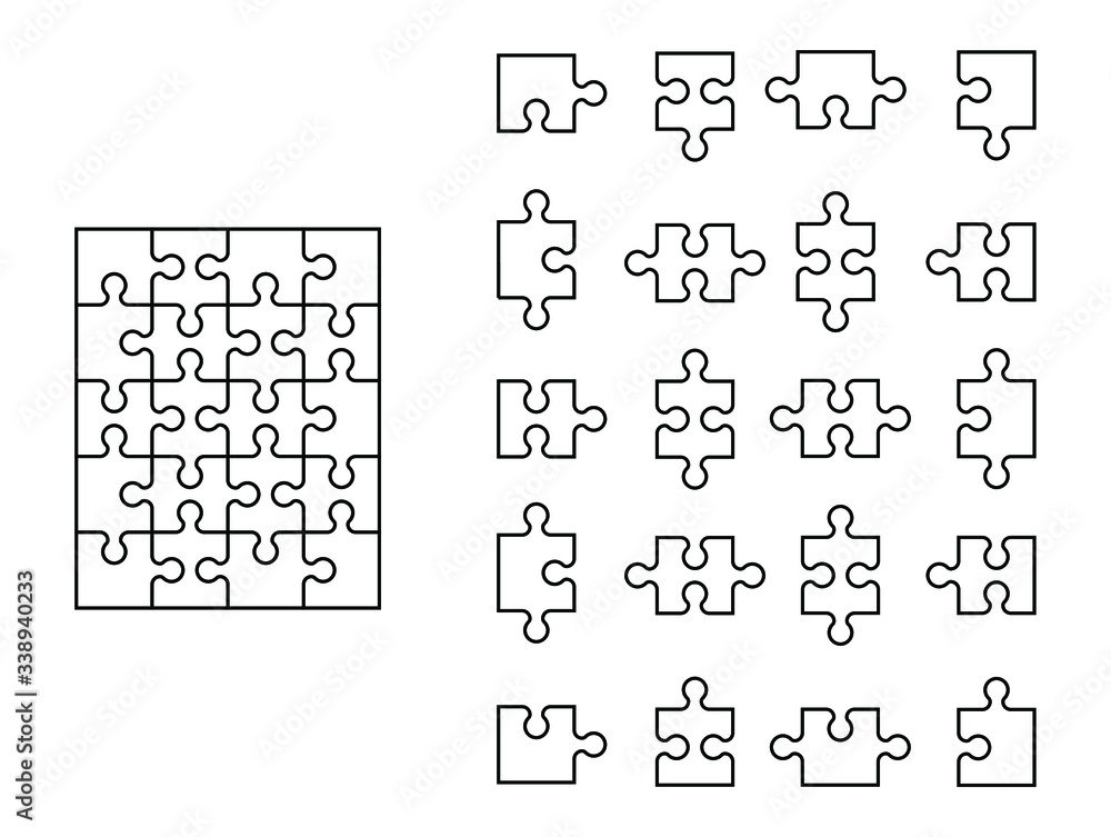Poster set of twenty puzzle pieces. puzzle with different types of details and the ability to move each par