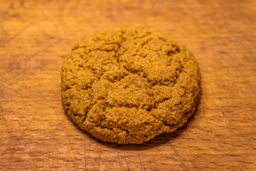 Oatmeal cookies on wooden table or chalkboard. Closeup of oatmeal cookies.