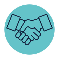 Naklejka premium hands shake in frame circular isolated icon vector illustration design