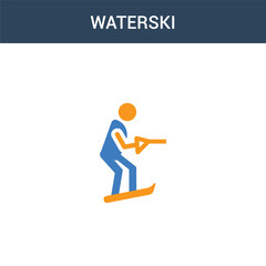 two colored waterski concept vector icon. 2 color waterski vector illustration. isolated blue and orange eps icon on white background.
