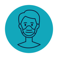 head of man using face mask in frame circular vector illustration design