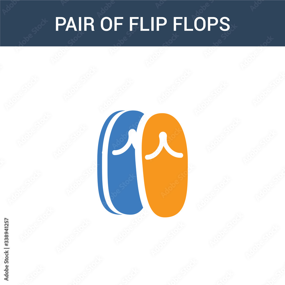 Poster two colored pair of flip flops concept vector icon. 2 color pair of flip flops vector illustration. 