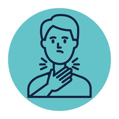 man with sore throat in frame circular vector illustration design