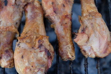 South African Braai Meat on the barbecue grill charcoal fire cooking
