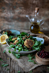 green salad with meatball